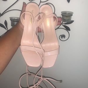 Nude/ light pink tie up heels